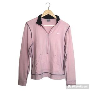 Nike Activewear Pullover Womens Medium Long Sleeve Pink Black Front Pouch 1/4Zip